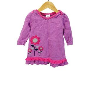 Hanna Andersson Purple Knit Dress with Pink Floral Appliqué